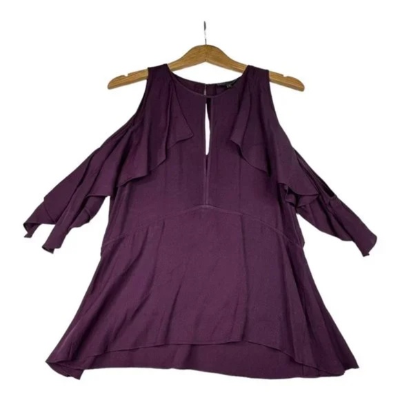 Theory Desiraya Senna Cold Shoulder Blouse size Large Purple‎ - Picture 2 of 6